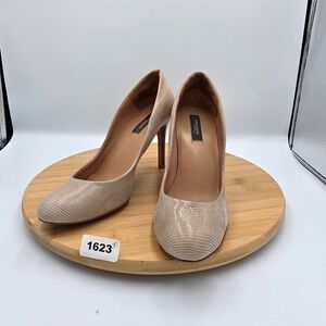 Ann Taylor Beige Lizard Embossed Leather Round Toe Stiletto Pumps Heels 8M